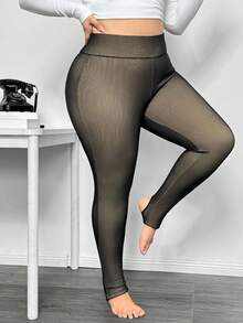 Truni Sometimesglam Plus Size Women Stirrup Leggings, Autumn/Winter Elastic Fitted Leggings, For Pear Triangle Body Shape - Black - View 5