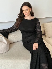 Modelyn Plus Size Women Elegant Waist Cinched Fishtail Hem Dress, Minimalist & Flattering