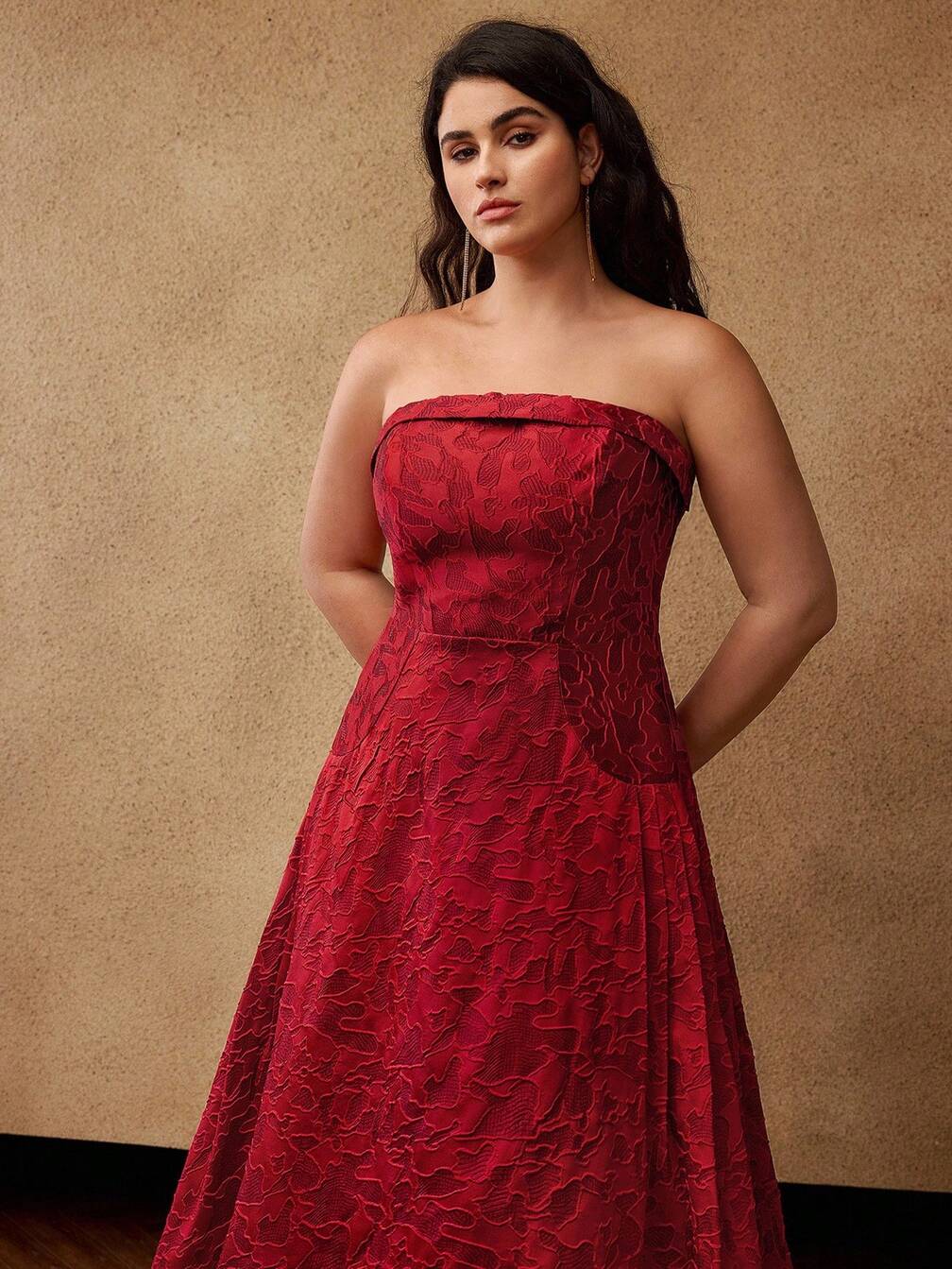 MOTF CHRISTMAS PLUS SIZE JACQUARD TEXTURED KNIT FOLDOVER TUBE FLARE HEM DRESS, FALL WINTER｜Motf