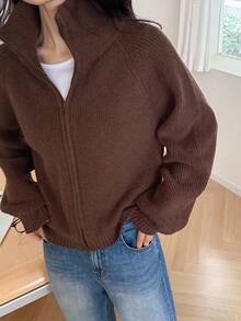 Livesso Women's Loose Business Casual High Neck Knit Cardigan, Minimalist Fashion For Commuting And Office Wear, Autumn/Winter