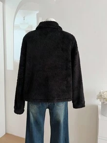 Sweetra Young Tonårsflicka Retro Fluffig Kort Jacka, Avslappnad Loose Fit Knappkofta, Vinter