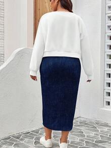 EMERY ROSE Plus Size Women Heart Print Sweatshirt Dress 2 Pieces Set, Casual For Autumn/Winter 2 Piece  Sets Woman Skirt Set Two Piece Set Women Skirt Skirt Set 2 Piece Sets Woman 2 Piece Casual Sets Woman 2 Piece Sets Woman Skirt Women Skirts