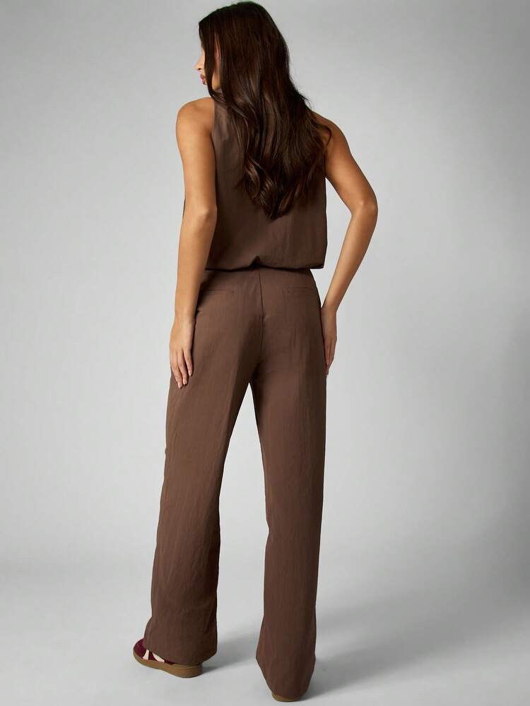 MISSGUIDED Pantalones casuales de tiro alto y pierna ancha con cierre de botón y bolsillos laterales para comodidad diaria