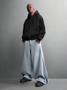 SUMWON Denim de Algodão com Perna Ultra Larga, Ajuste Barril Oversized, Detalhe de Costura, Estilo de Rua Relaxado, Design Moderno e Atemporal - Azul - Visão 8