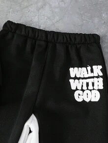 PAVTROS 两件套男童时尚黑色印花连帽卫衣和配套黑色长裤，面料柔软舒适，适合户外、运动、舞蹈、上学及秋冬季各种场合。 - 黑色 - 查看 6
