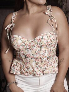 Lupita Cardoza 性感花卉印花骨架荷叶边系带女式背心 - 彩色 - 查看 5