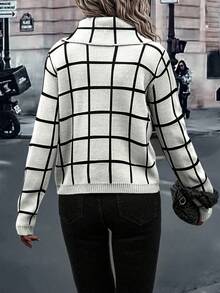 EMERY ROSE Damen Mode Lässig Karomuster Rollkragen Langarm Pullover