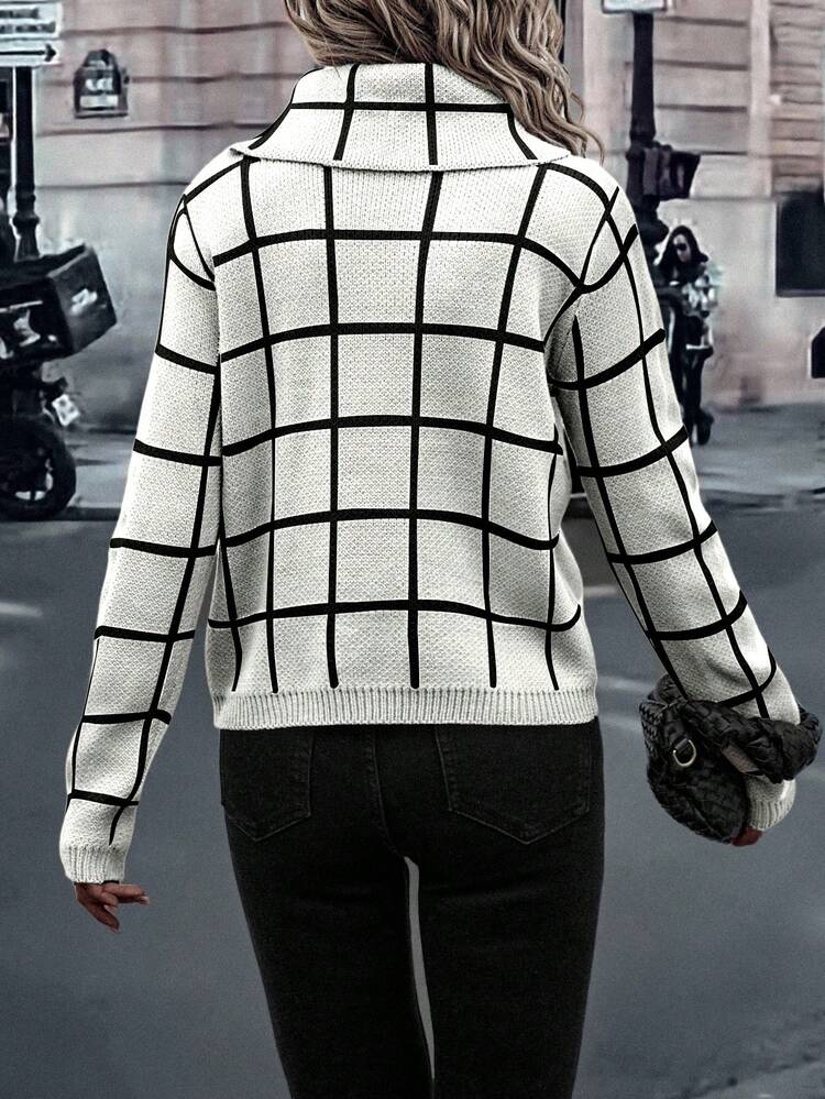 EMERY ROSE Women's Fashion Casual Plaid Print Turtleneck Long Sleeve Sweater, Christmas - White - View 2