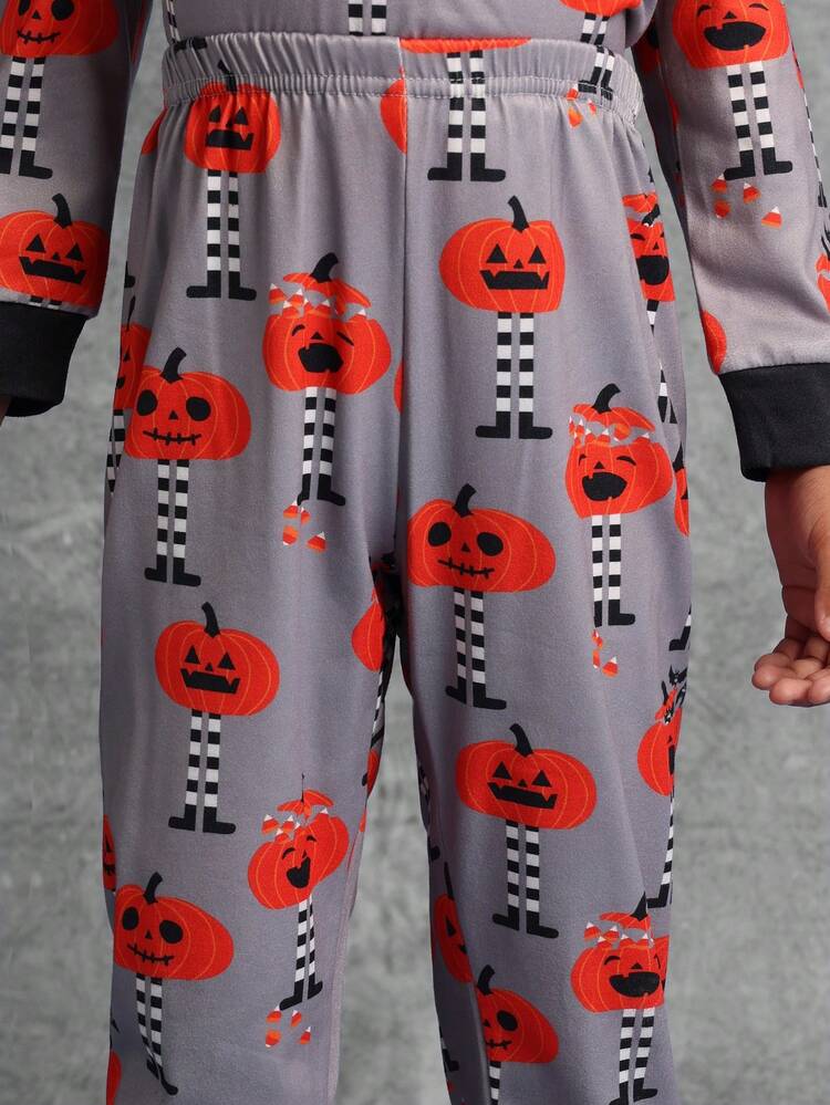 ハロウィン 長袖 パンプキンフェイス プリント パジャマセット