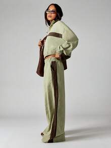 MISSGUIDED 侧边条纹阔腿裤，帕拉佐风格，松紧腰带，休闲居家服，圣诞节 - 綠色 - 查看 4