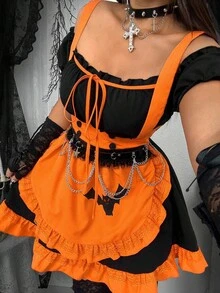 Whyspr Váy hở vai họa tiết dơi Halloween cỡ lớn, dành cho tiệc Halloween - Nhiều màu - Xem 5