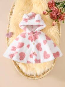 SHEIN Herbst/Winter Neue Baby Mädchen Kapuzen Cape Umhang Herz Plüsch Jacke, Säuglings Schal Neugeborenes Baby süß niedlich Prinzessin Umhang Mantel, geeignet für Outdoor-Tragen bei jedem Anlass