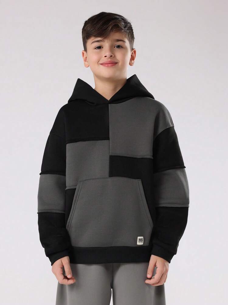 Color Block Hoodie With Centre Pocket And Contrast Panels