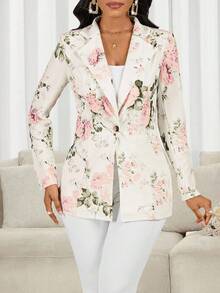 SHEIN Lady Women's Floral Print Lapel NeckLong Sleeve Single-Button Elegant Blazer - Multicolor - View 5