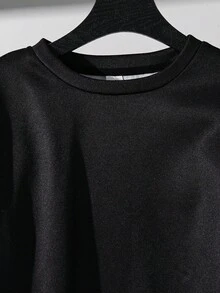 SHEIN 2 件儿童/青少年男童休闲日常百搭舒适字母印花图案圆领宽松套头衫和纯色梭织裤套装 - 彩色 - 查看 9