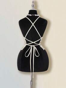 SHEIN ICON Sexy Backless Criss-Cross Tie Sequin Deep V-Neck Camisole For Women