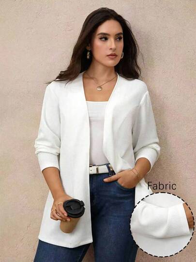 SHEIN CURVE+ Plus Size Women's Casual Knit Blazer Jacket, Suitable For Commuting, Leisure, Travel And Outdoor Wear Fall Cloth For Women Autumn