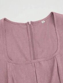 Fairmaia 大码女式德国传统方领无袖褶皱优雅连衣裙 - 粉色 - 查看 4