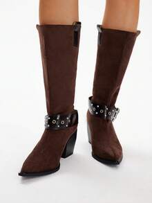 Styleloop Women's Casual Fashion Sexy Chunky Heel Pointed Toe Western Boots, Core - Brown - View 4