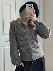 FRIFUL Women's Solid Dark Grey Turtleneck Long Sleeve Knit Cardigan With Loose Fit Camisole, Casual Versatile Sweater Set, Autumn