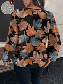 EMERY ROSE 加大码优雅秋季枫叶印花衬衫，适合派对 - 彩色 - 查看 2