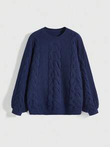 ROMWE Women's Y2K Vintage Navy Blue Cable Knit Sweater - Navy Blue - View 1
