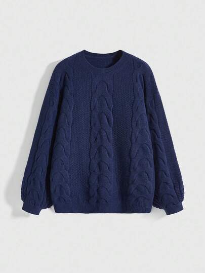 Women's Y2K Vintage Navy Blue Cable Knit Sweater