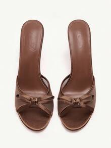 CUCCOO CHICEST Brown PU Women's Round Toe High Heel Mule Sandals Spring Shoes Spring Break Easter Prom Heels For Christmas - Bronze - View 8