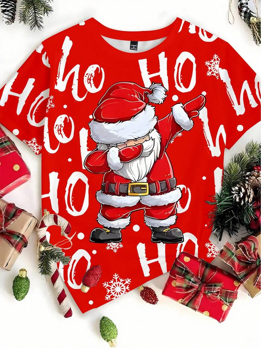 Manfinity Hypemode 男式趣味摇滚圣诞老人图案红色圆领 T 恤 - 彩色 - 查看 1