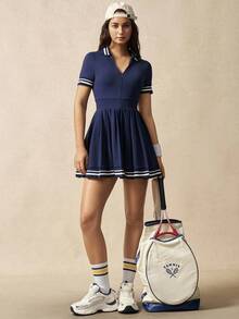 VARSIVA Women's Sports Dress With Contrast Binding, Fashion Suitable For Summer - Navy Blue - View 3