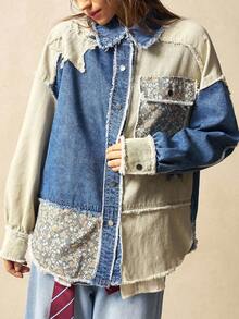 Bohemela Women's Casual Woven Patchwork Long Sleeve Loose Jacket Autumn Winter Clothes For Women - Multicolor - View 3