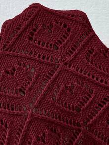 SHEIN Clasi 女士休闲单排扣镂空针织短款开衫，秋季 - 紫紅色 - 查看 7