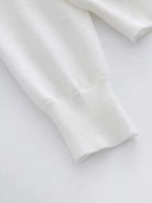 SHEIN PETITE 女式不对称斗篷开衫，厚针织毛衣上衣，纯色二合一前开襟外套，秋冬 - 白色 - 查看 5