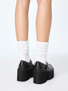 ROMWE Grunge Punk 女士新款坡跟圆头一脚蹬时尚鞋 - 黑色 - 查看 5