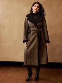 MOTF PREMIUM CHRISTMAS PLUS OLD MONEY FAUX FUR TRIM WAIST BELT COAT, WINTER