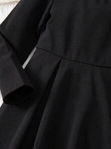 Young Girl Elegant & Cute Black Knit Long Sleeve Dress Fall Winter