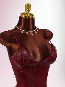 Amplova Robe moulante sexy à motif de crocodile pour femmes grandes tailles - Rouge foncé - Voir 6