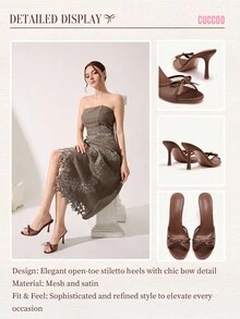 CUCCOO CHICEST Brown PU Women's Round Toe High Heel Mule Sandals Spring Shoes Spring Break Easter Prom Heels For Christmas - Bronze - View 13