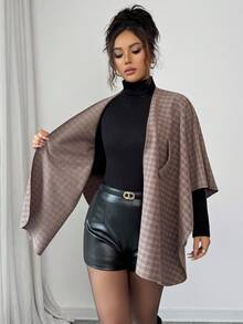Islaluna New French Retro Fashion Elegant Autumn And Winter Design Sense Temperament Comfortable Winter Retro Plaid Material Soft And Comfortable Women's Cape Shawl Women's Winter Wear Halloween Costume New Year Dress Women's New Year Costume Women's Thanksgiving Dress Brown Top