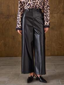 Hansera 1pc Women's Loose Casual Leather Pants