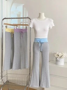 Tween Girls' All-Match Casual Versatile Commuting Colorblock High Waist Pleated Flare Pants, Suitable For Spring, Summer, Autumn Wear, Suitable For Outdoor Exercise And School Wear, Girls' Elaborate Clothing, Girls' Princess Style Apparel, Suitable For Wedding Season, And Cute Style, No Traditional Patterns, Mainly Floral/Partial Decorations Bell Bottom Pants Flare Pants Girls Teen Bell Bottoms Flared Sweatpants Fall Winter