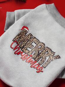 PETSIN 1 Buah Selimut Natal untuk Hewan Peliharaan Kucing dan Anjing, Motif Natal Leopard Universal, Huruf Inggris Tercetak, Bahan Bulu Abu-abu Hangat dan Nyaman untuk Anjing Natal. - Grey - View 4