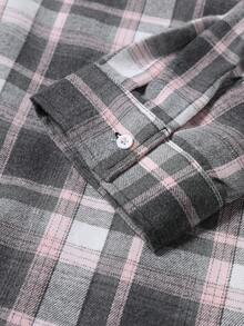 Manfinity Homme Camisa casual holgada de manga larga y solapa única a cuadros para hombres de talla grande, para el otoño - Multicolor - Ver 4