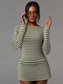 Athîral Váy ôm sát cơ thể sọc ngắn thường ngày dành cho nữ - Nhiều màu - Xem 4