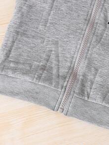 2 件套幼儿男婴字母刺绣纹理针织连帽夹克，带拉链，松紧腰直筒裤，儿童服装，婴儿服装，春/秋/冬，6 个月-3 岁 - 灰色 - 查看 6