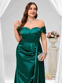 Coutiva Emerald Green Spring Elegant Formal Prom Dress,Luxury Evening Gown For Ladies,Wedding Guest Graduation Dinner Party Dress,Sequin Pearl Cuff Design - Dark Green - View 5