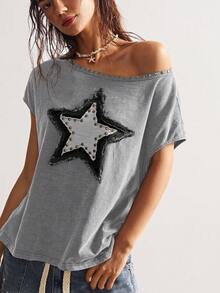 Bohemela Camiseta gráfica de estilo boho country casual y holgada para mujer, de verano - Gris - Ver 7