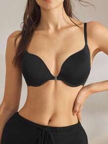 Ocili 1pc Black Front Closure Underwire Sports Bra