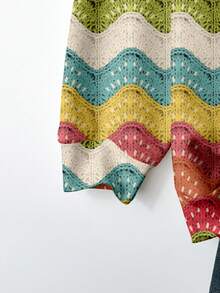 EMERY ROSE Music Festival Back To School Colorblock Floral Print Textured Plus Size Hoodie For Women, Fall/Winter Fall