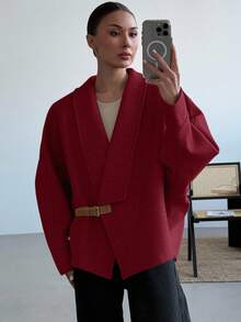 Aloruh Áo khoác nữ trơn màu, thời trang cho mùa thu/đông - Màu Đỏ Sâu - Xem 1